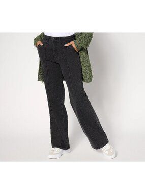 Me by Jennie Garth Petite Boston Pintuck Wide Leg Jeans Size 12P Black Grunge